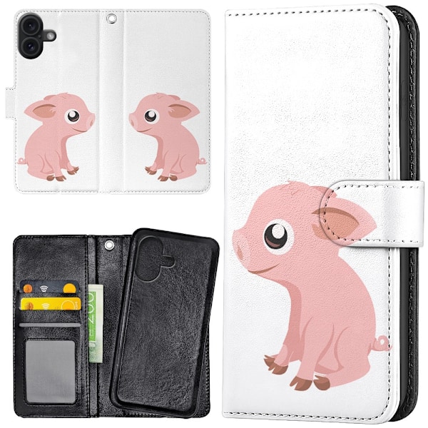 iPhone 16 Plus - Plånboksfodral/Skal Minigris