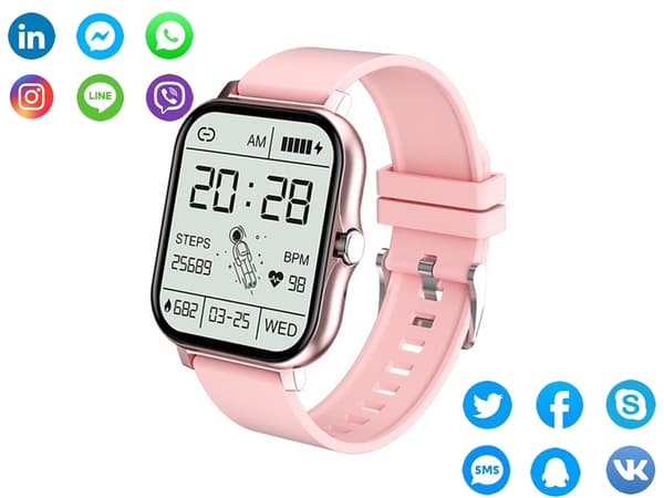 Smartklocka dam herr gummiarmband sport Bluetooth-samtal rosa Pink