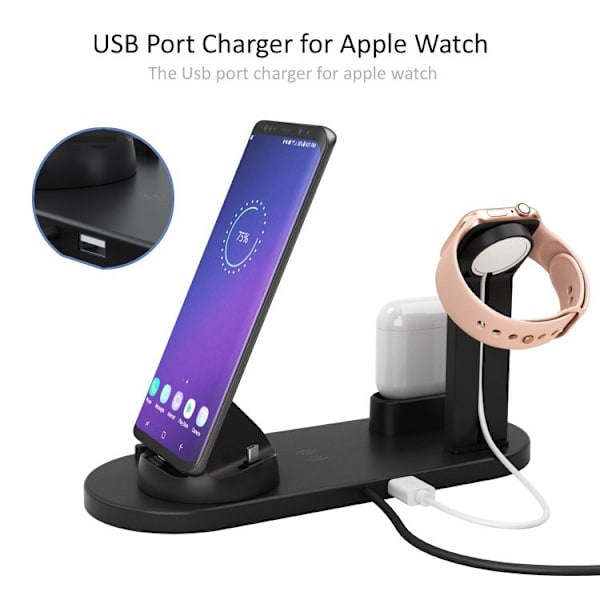 Ladestasjon for mobil, Apple Watch og AirPods - induksjon Black