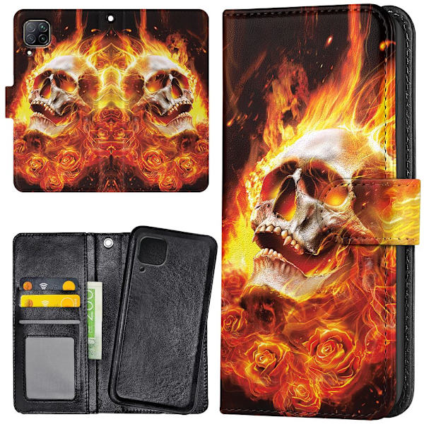 Huawei P40 Lite - Plånboksfodral/Skal Burning Skull