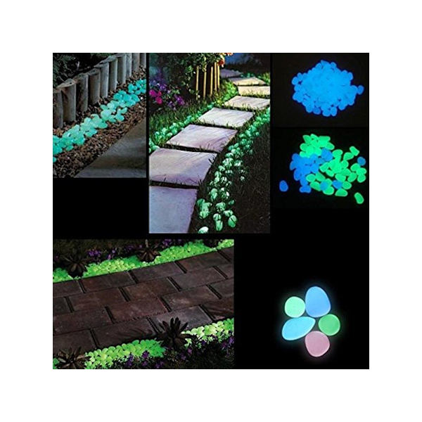 100 stk. Selvlysende Sten - Glow in the Dark Dekoration Blue
