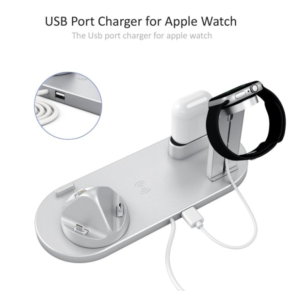 Ladestation til mobil, Apple Watch & AirPods - Induktion Silver