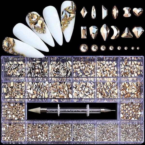 Negledekorationer Kit / Rhinestones - Nail Art Gold