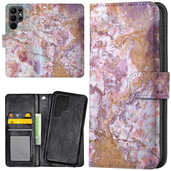 Samsung Galaxy S22 Ultra - Lommebok Deksel Marmor Multicolor