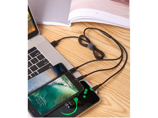 3in1 usb kabel för telefon lightning kabel iphone micro usb typ-c 1,2m Black