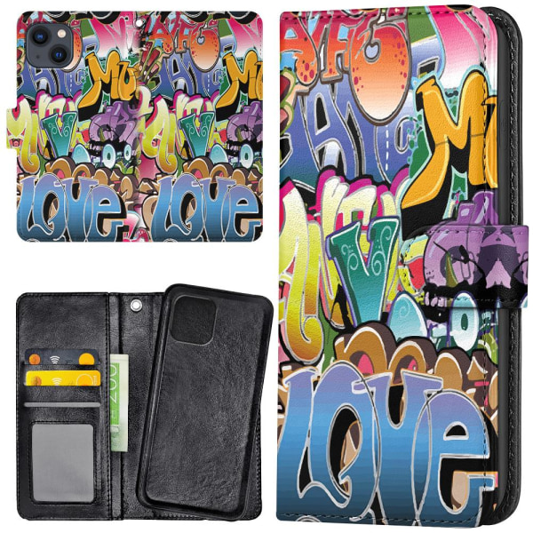 iPhone 13 - Plånboksfodral/Skal Graffiti multifärg