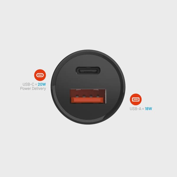 FIXED Snabb Billaddare 20W USB-C PD/USB-A Svart