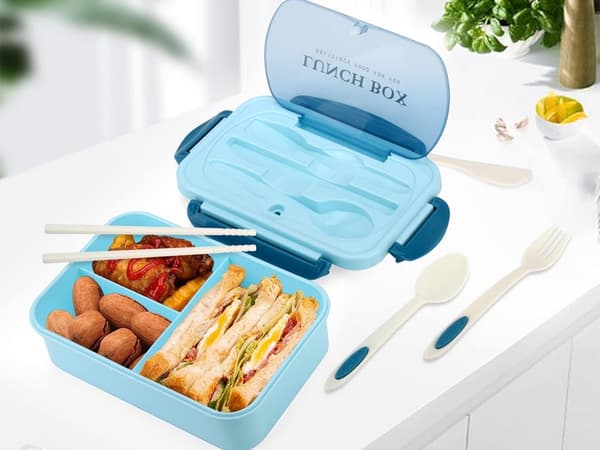 Matlåda frukostlåda matlåda med fack bestick Blå