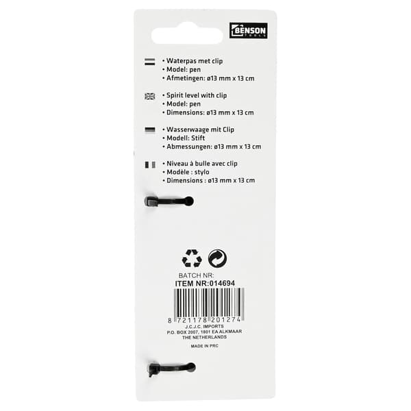 Vattenpasspenna aluminium med clips 13 cm