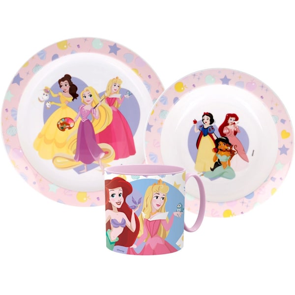 Mikrovågsugnssäkert plastservis för Disney Princess – komplett middagsset med 265 ml mugg