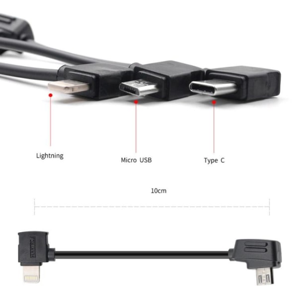 15cm USB-C till Micro-USB Kabel för DJI Mavic Mini / Air, Shark Svart