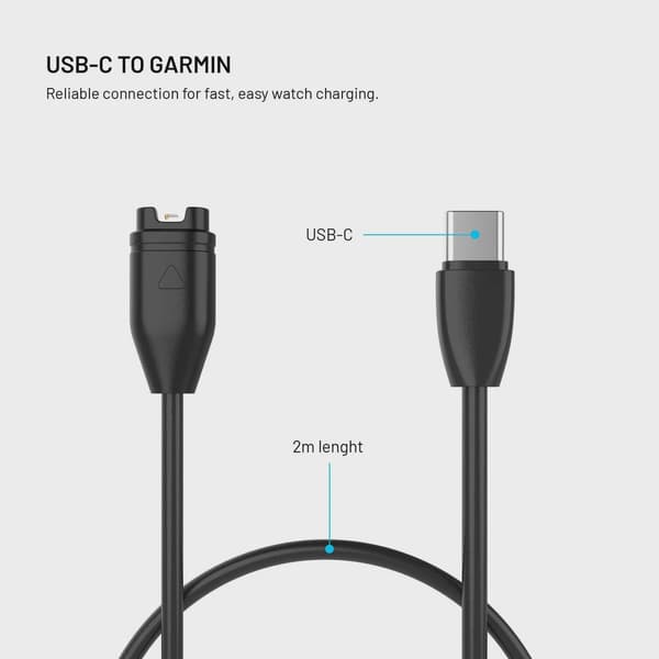 FIXED USB-C Laddningskabel för Garmin Smartwatch 2M Svart