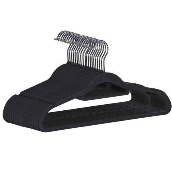 20-Pak - Bøjler i Velour / Tøjbøjler - Tøjstativ Black