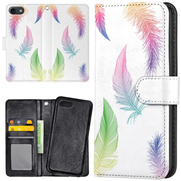 iPhone 7/8/SE - Plånboksfodral/Skal Fjädrar