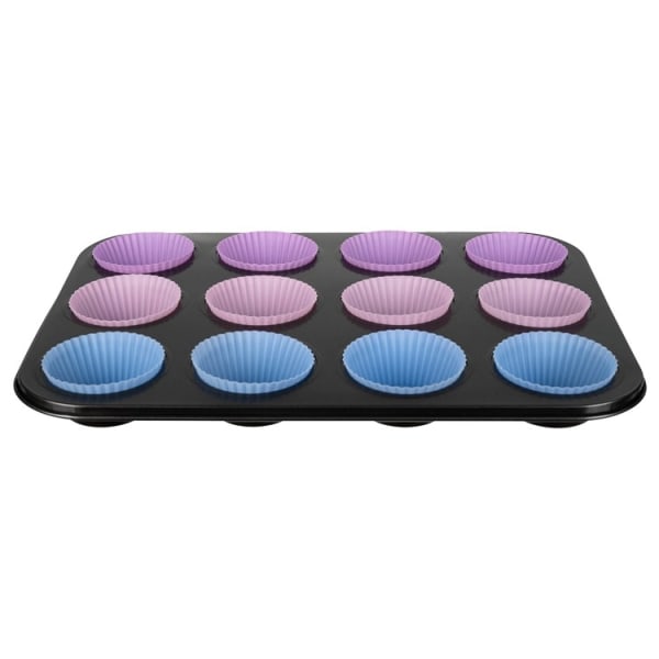 Bakplåt + 12st Silikon Muffinsformar / Bullformar - Formar Multicolor