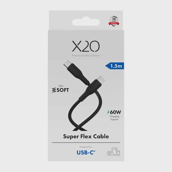 X2O SUPERFLEX 60W USB-C/C-kabel 1,5 m svart