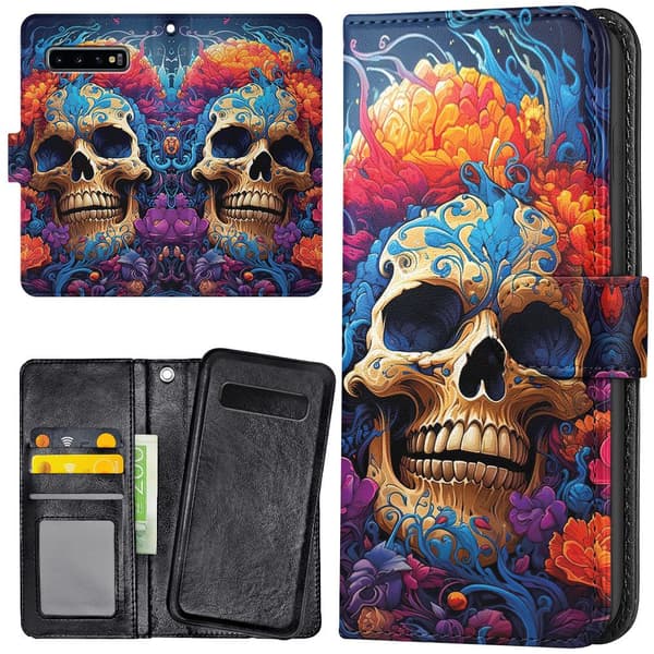 Samsung Galaxy S10 Plus - Lommebok Deksel Skull