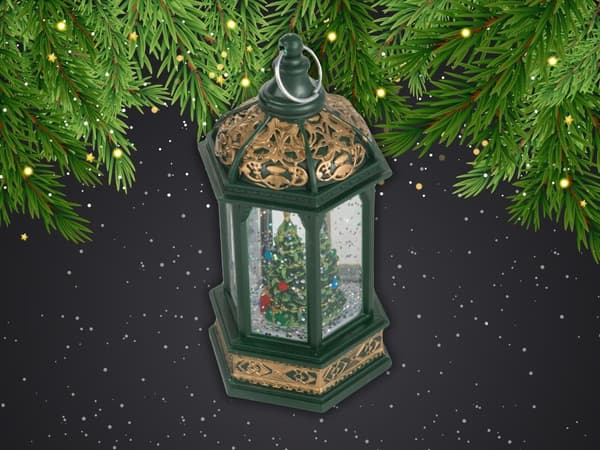 Led lykta julgran dekoration med glitter
