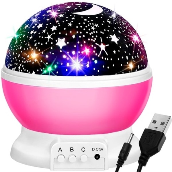 Natlampe til børn / Projektor - Lampe med stjerner Pink