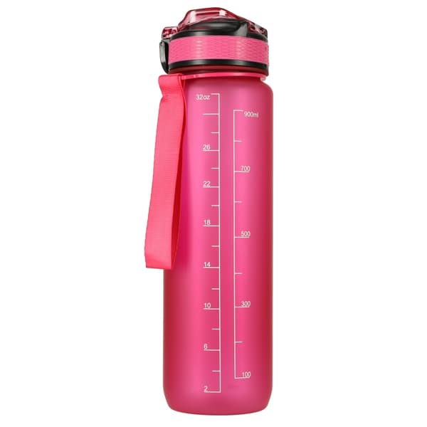 Vattenflaska med Sugrör & Tidsmarkör - 1L Rosa
