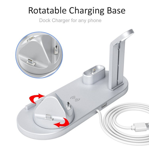 Ladestation til Mobil, Apple Watch & AirPods – Induktion Silver