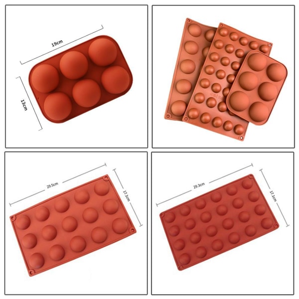 Silikonform / Isform / Sjokoladeform - Halvkule Brown 15 hål