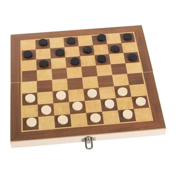 Schackspel dam triktrak stor trä 3in1