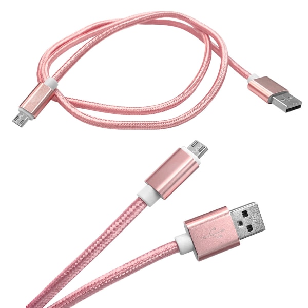 1m Lader for Micro-USB / PS4 - Hurtigladning - Flettet (Rosa) Pink gold