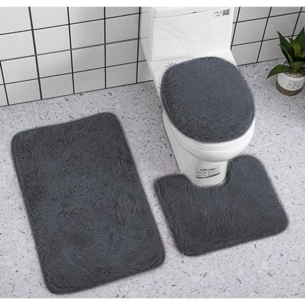 3-Deler - Baderomsmatte Sett - Matte til Baderom / Toalett Grey