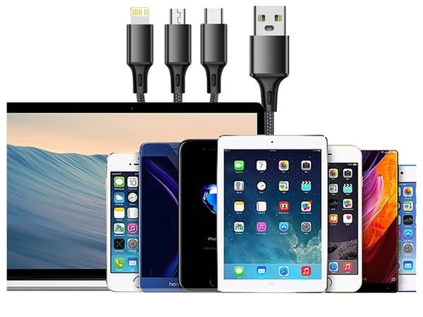 3in1 usb kabel för telefon lightning kabel iphone micro usb typ-c 1,2m Black