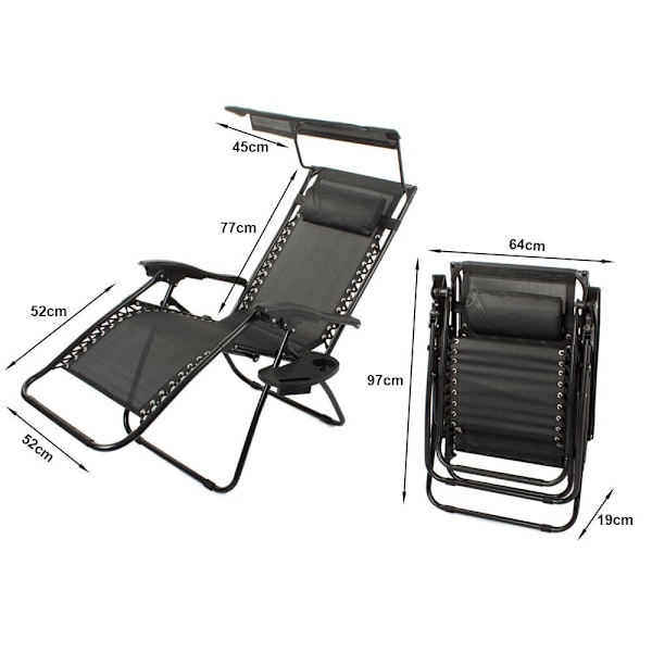 Solstol med Tak / Strandstol - Hopfällbar Black