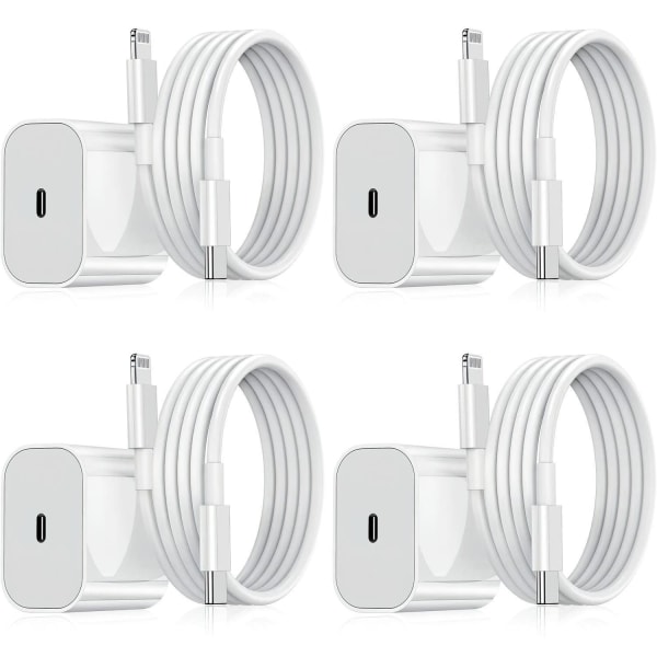 Oplader til iPhone - Hurtiglader - Adapter + Kabel 20W USB-C White 4-Pack iPhone