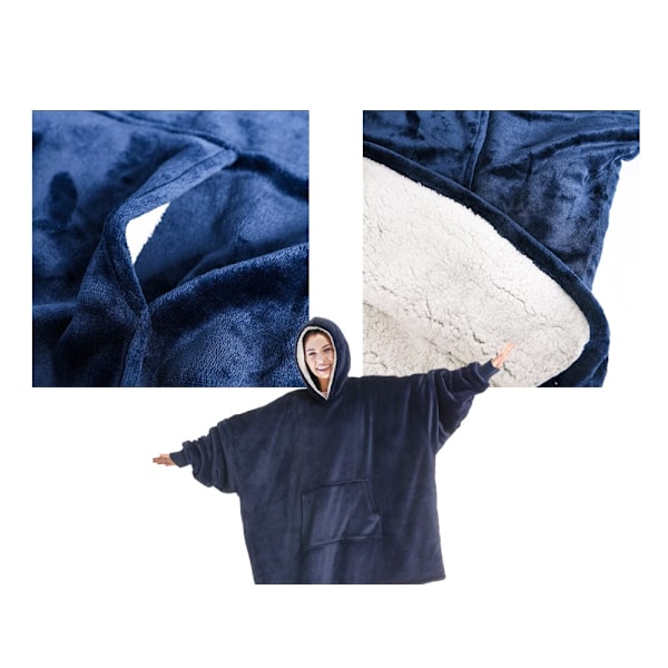 Oversized Hoodie med Luva - Filt Mörkblå