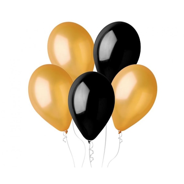 Svart-guldfärgade B&C ballonger, 5 st 12 tum (30 cm)