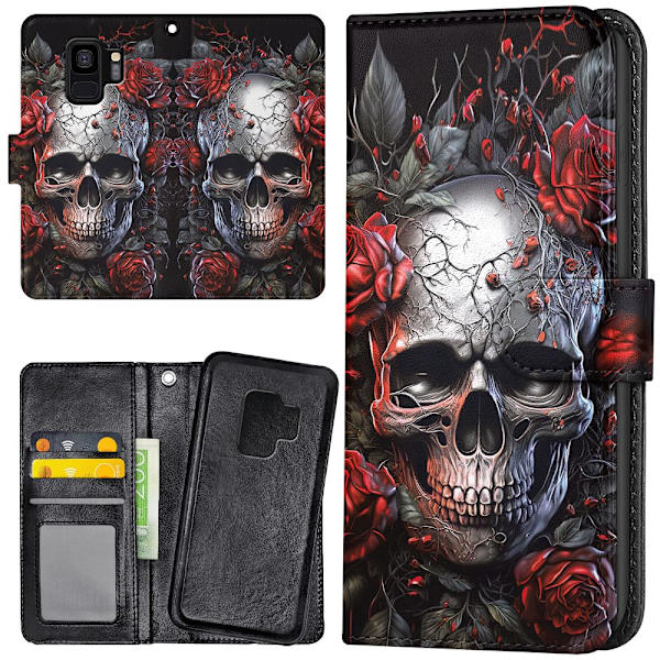 Samsung Galaxy S9 - Lommebok Deksel Skull Roses