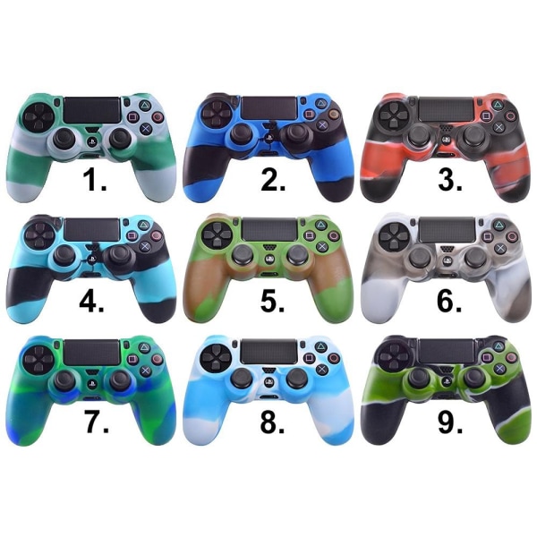 Silikonebeskyttelse / Beskyttelse til PS4 Kontrol - Kamouflage MultiColor 7. Blå/Grön