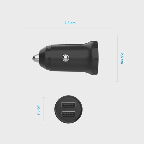 FIXED Mini Billaddare 2xUSB-A 15W 12/24V Svart
