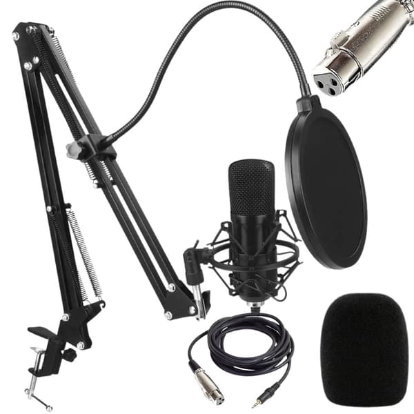 Studiomikrofon XLR kondensator set tripod popfilter