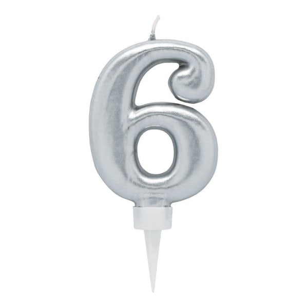 Syntymäpäiväkynttilän / kakun kynttilän numero - hopea Silver 6