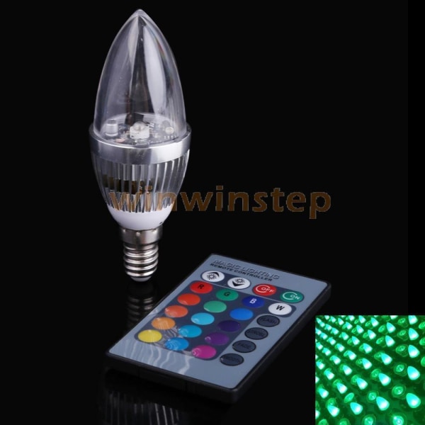LED-lampe E12 / E14, 3W - Fargeskifter med fjernkontroll