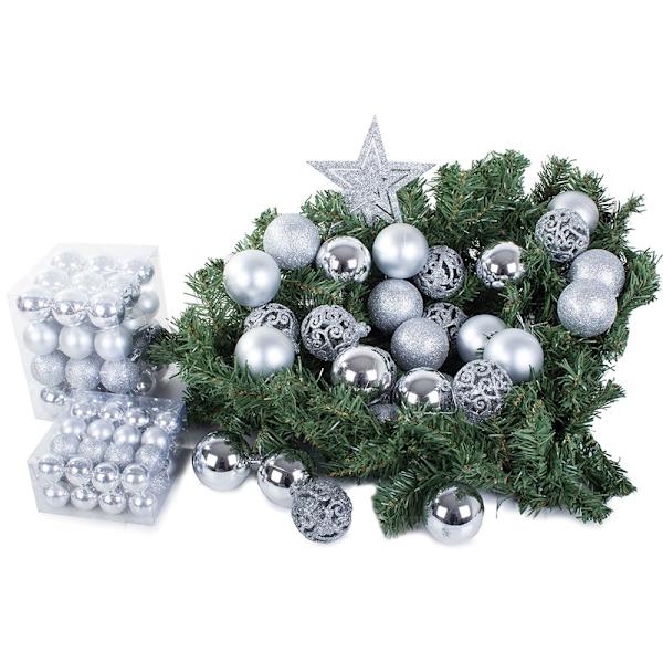 100-Pak Juletrekuler + Stjerne – Juledekorasjon Silver
