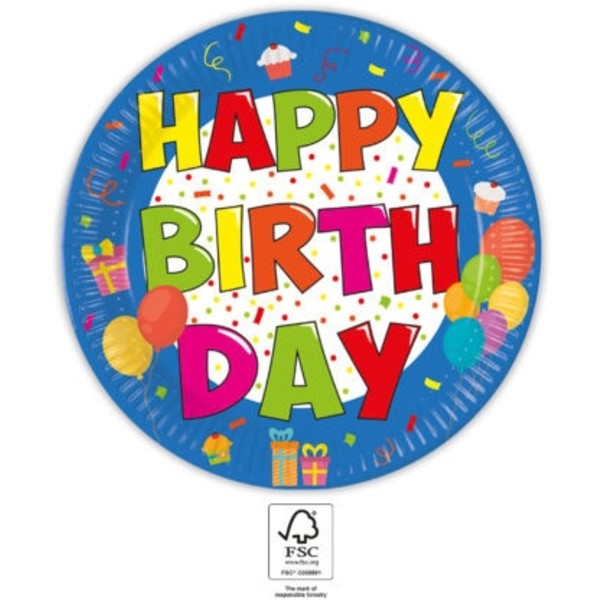 Kokliko Happy Birthday Pappersfat 8 st 23 cm FSC