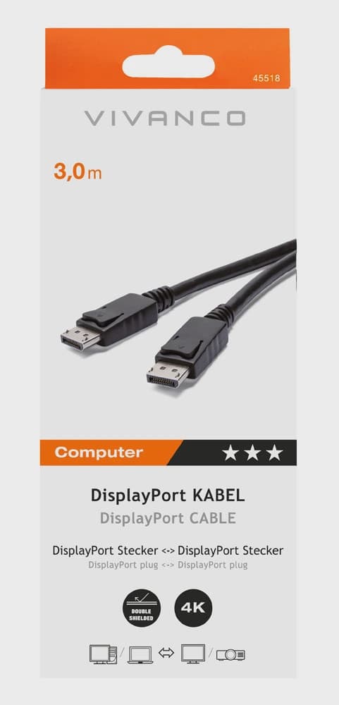 Vivanco DisplayPort hane - hane 3m Svart