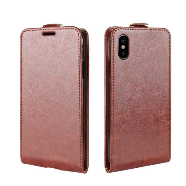 iPhone X/XS - Flipfodral med Kortfack - Brun Brown