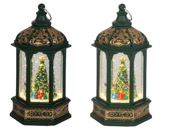 Led lykta julgran dekoration med glitter