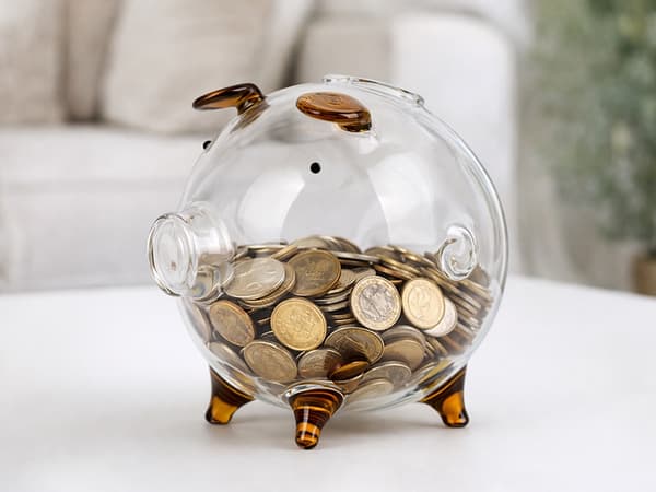 Spargris glas liten Brun