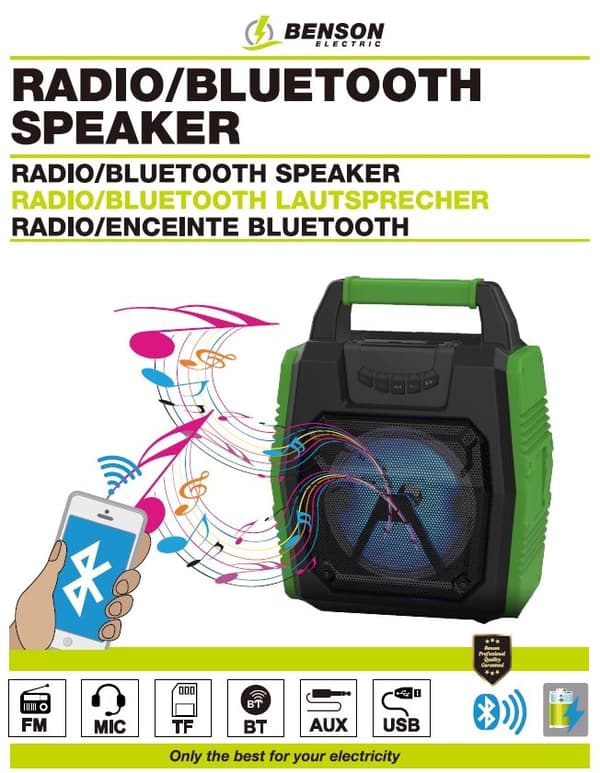 Radio/bluetooth-högtalare uppladdningsbar