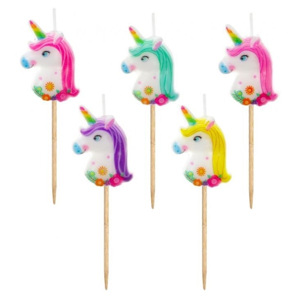 Unicorn flerfärgad set med 5 tårtljus