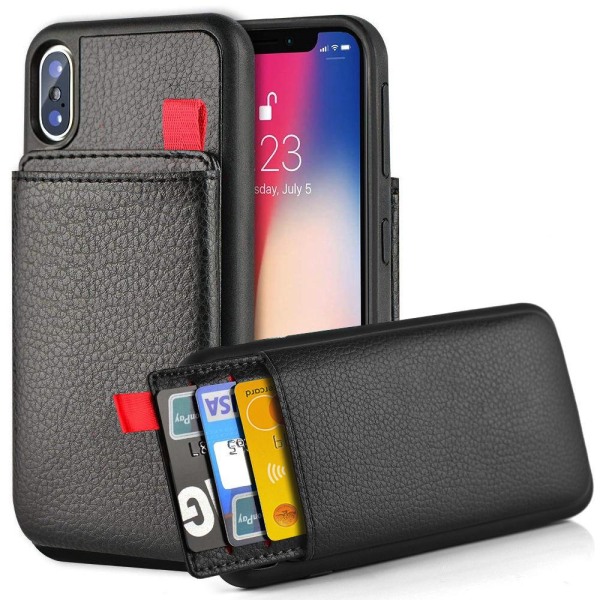 iPhone / Samsung / Huawei - Mobilcover - Skjult kortslot / Kortholder Black iPhone X/XS