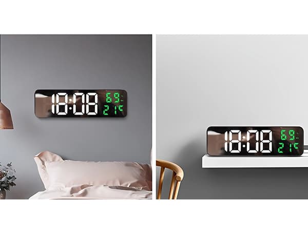 Elektronisk klocka digital LED väckarklocka termometer spegel stående usb batterier Grön